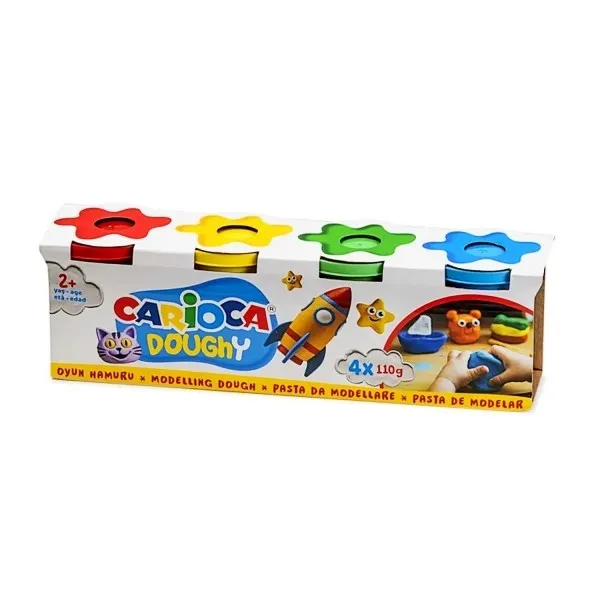 Carioca Doughy Pack con 4 vasetti di pasta modellabile da 110 g - Morbida e flessibile - Facile da impastare e modellare - Ideale per principianti nella modellazione - Colori assortiti - immagine 1