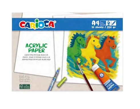 Confezione Carioca di colori acrilici con 10 fogli A4 per pennarelli e colori acrilici - Carta da 350 g/m² - Previene la sbavatura dei colori - immagine 1