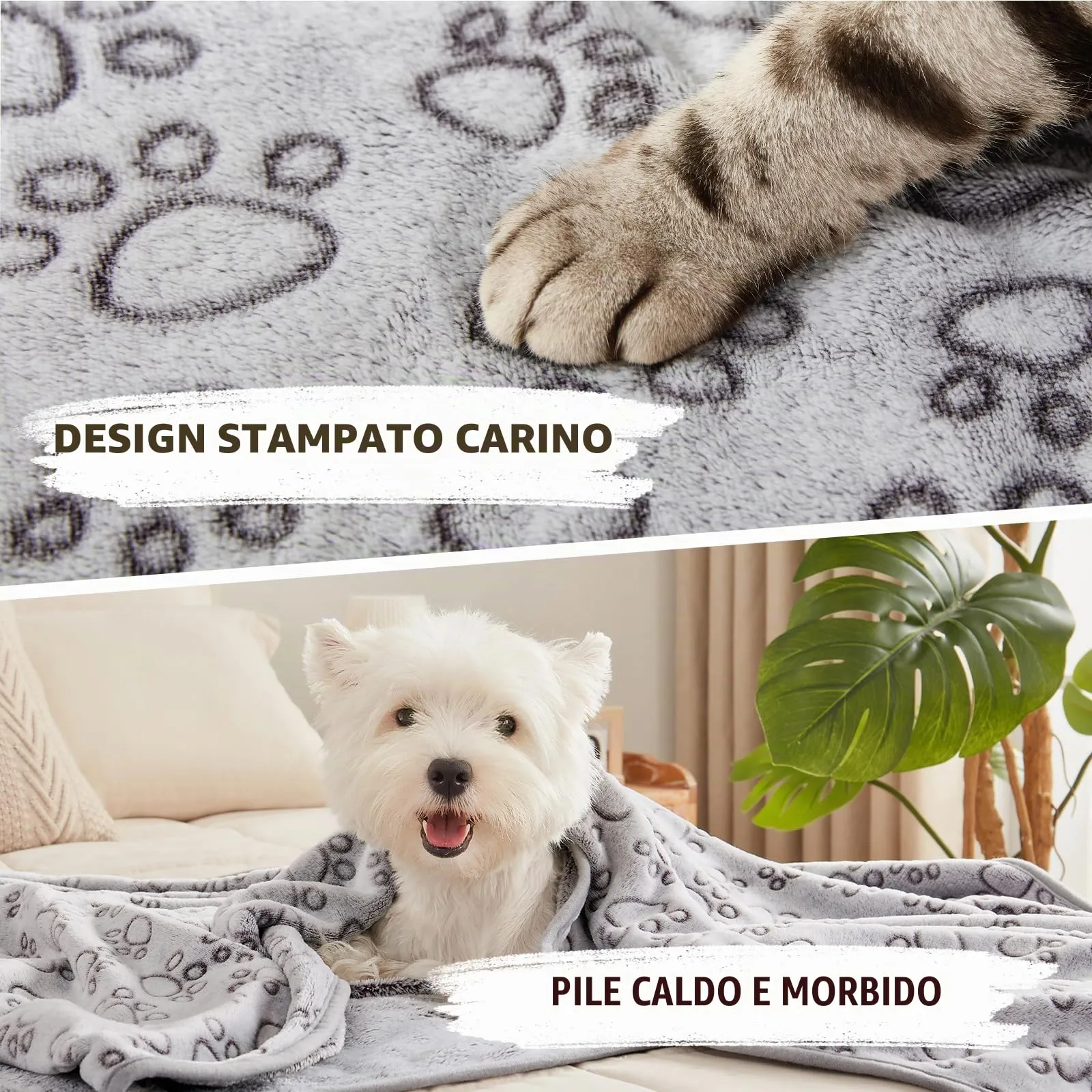luciphia 3 Pezzi Coperta per Cane/Gatto Lavabile Soffice Durevole, Morbida e Calda Flanella,Amore Zampa,Medium (76 * 52cm) - immagine 2