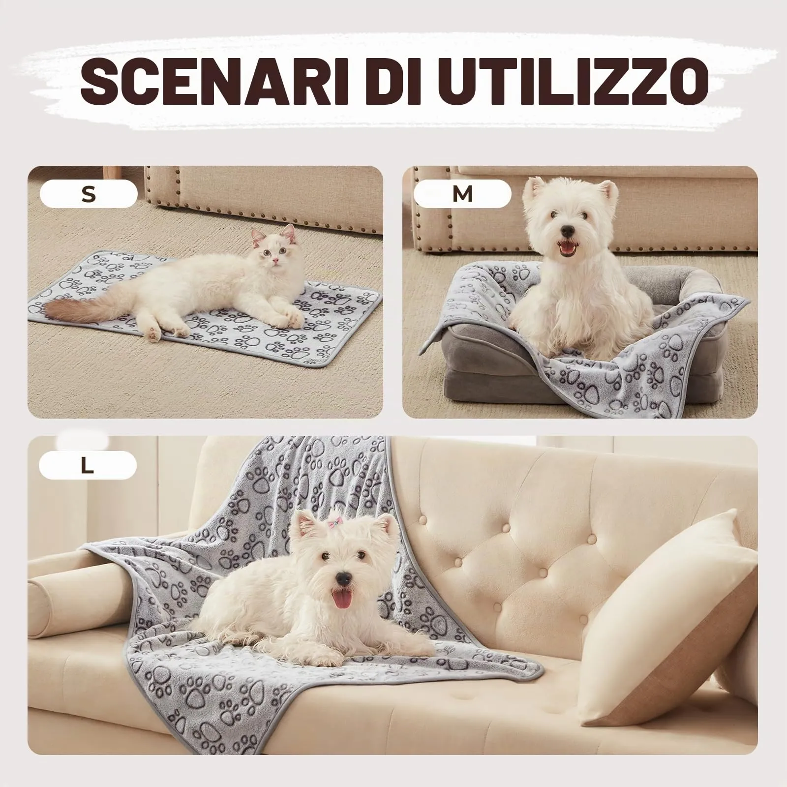 luciphia 3 Pezzi Coperta per Cane/Gatto Lavabile Soffice Durevole, Morbida e Calda Flanella,Amore Zampa,Medium (76 * 52cm) - immagine 3