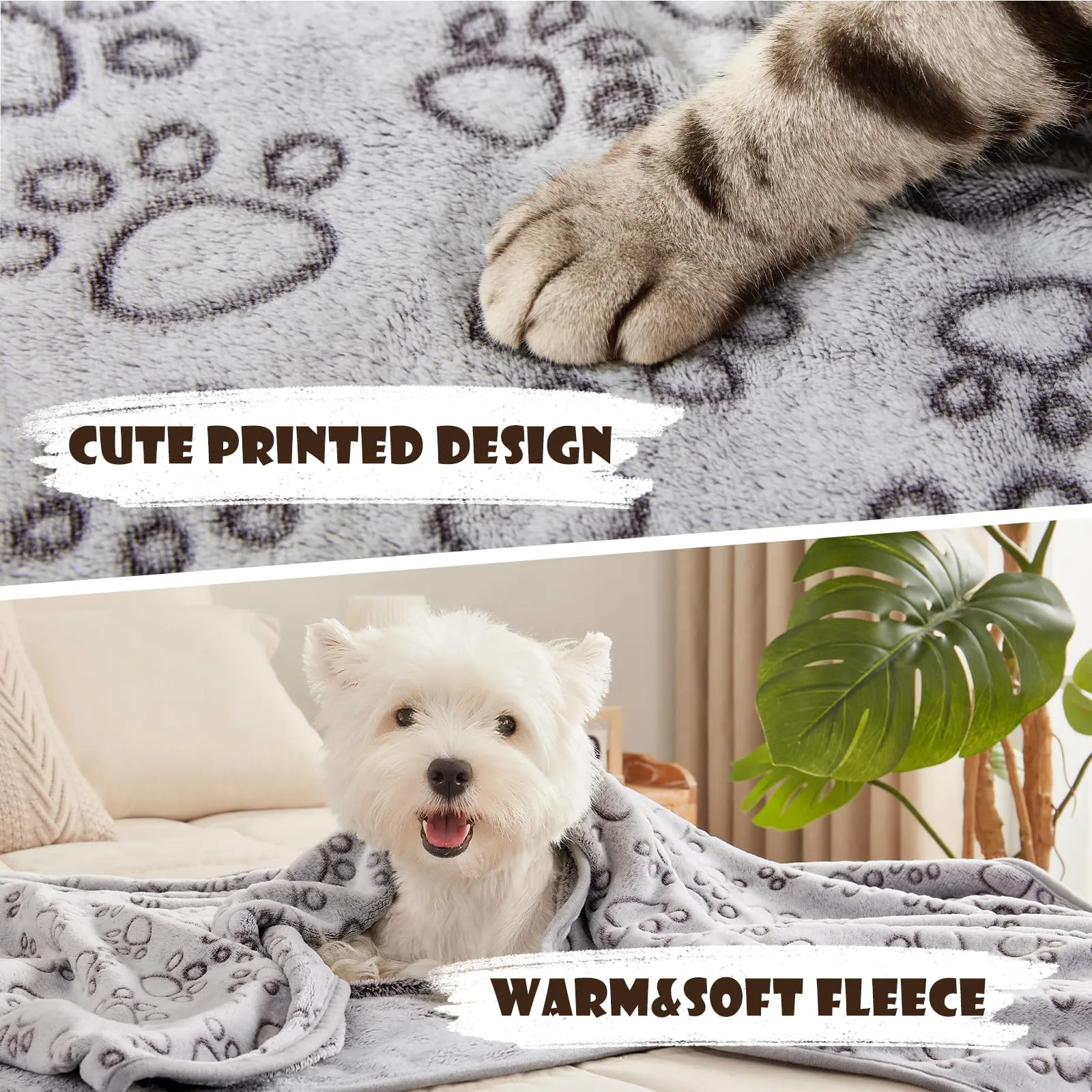 luciphia 3 Pezzi Coperta per Cane/Gatto Lavabile Soffice Durevole, Morbida e Calda Flanella,Amore Zampa,Small (60 * 40cm) - immagine 2