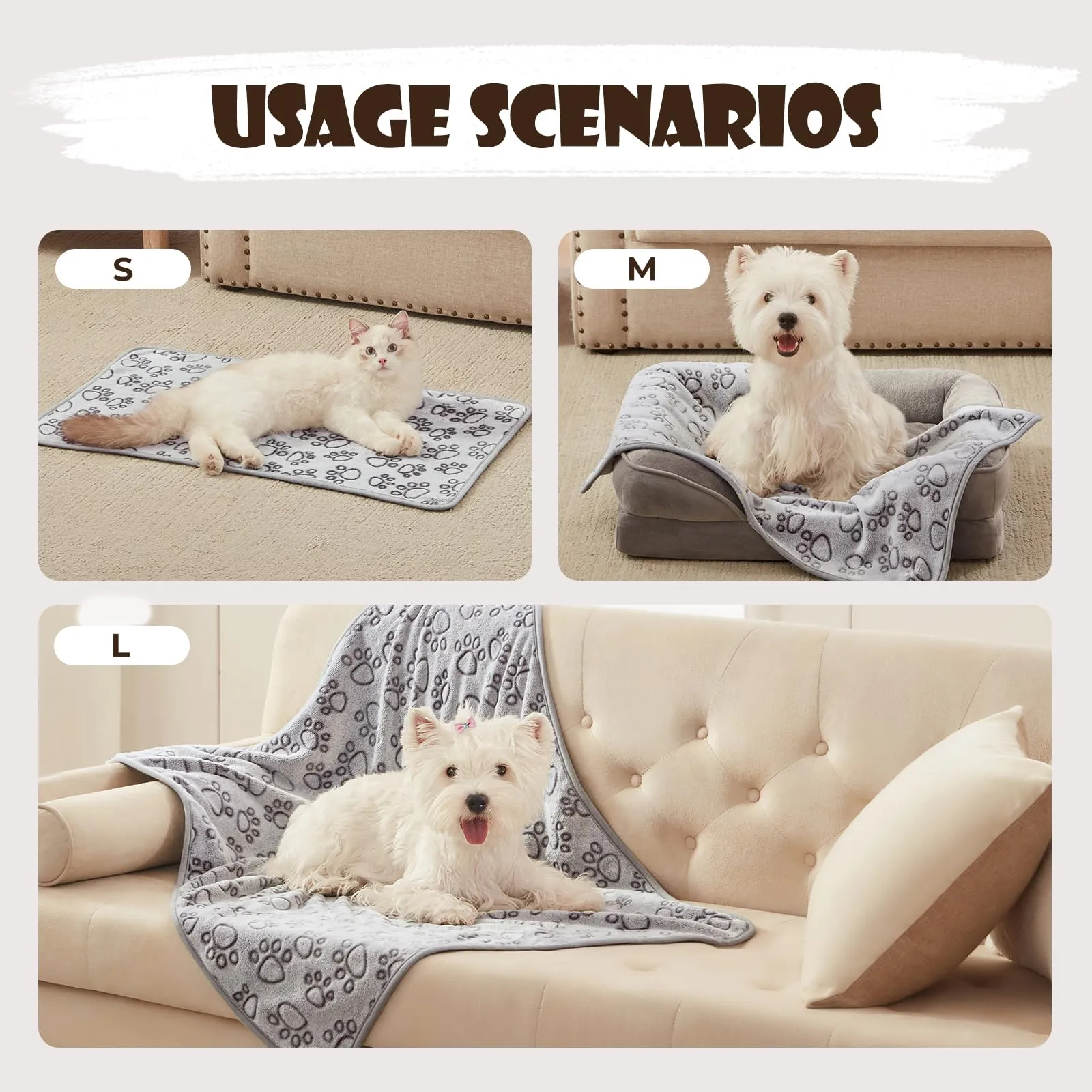 luciphia 3 Pezzi Coperta per Cane/Gatto Lavabile Soffice Durevole, Morbida e Calda Flanella,Amore Zampa,Small (60 * 40cm) - immagine 3