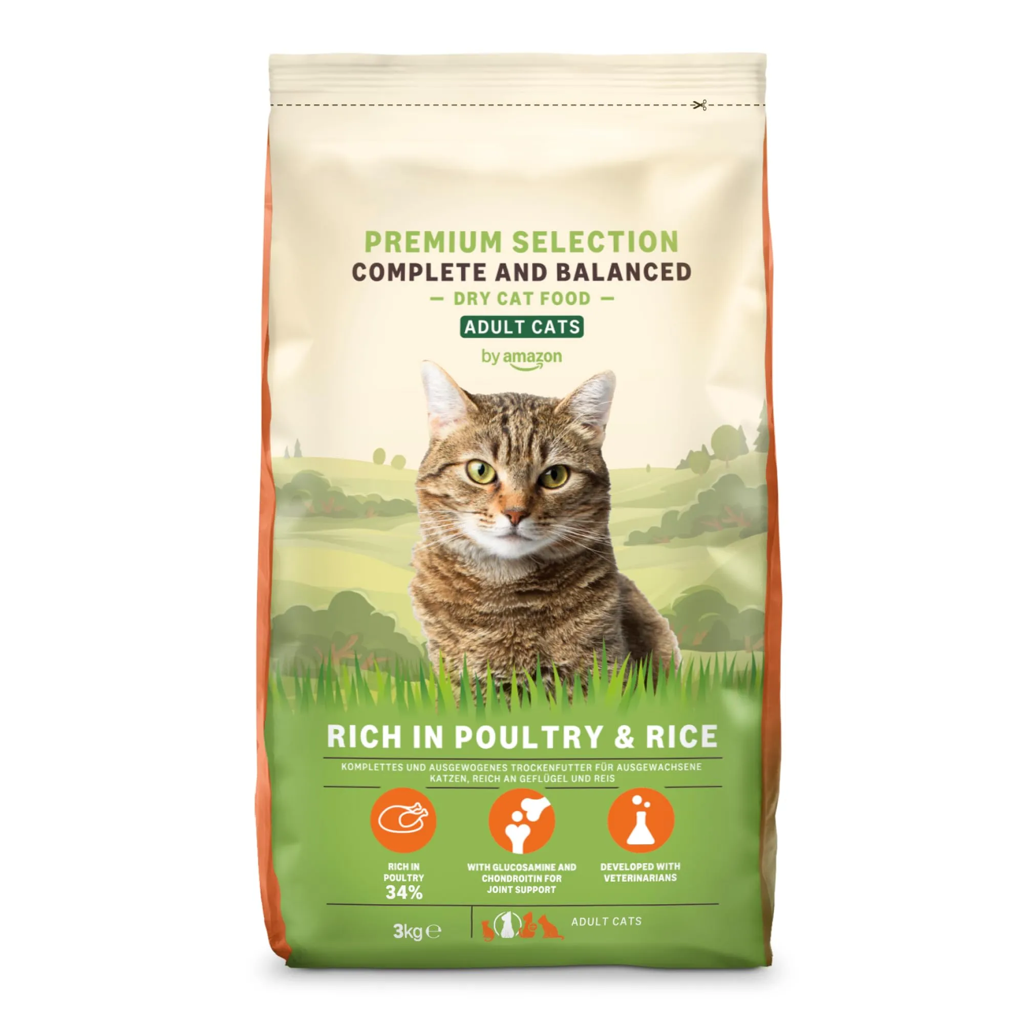 by Amazon Cibo secco completo per gatti adulti, ricco di pollo e riso, 3 kg - immagine 1