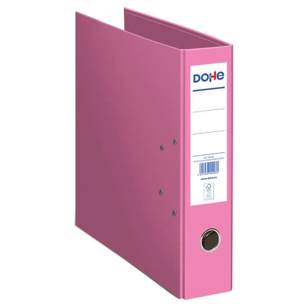 Raccoglitore ad anelli Dohe Ecofile formato folio 320x285mm - Copertina rigida in cartone - Occhiello chiusura porta carte adesivo - Angolare in metallo lungo - Rosa - immagine 1