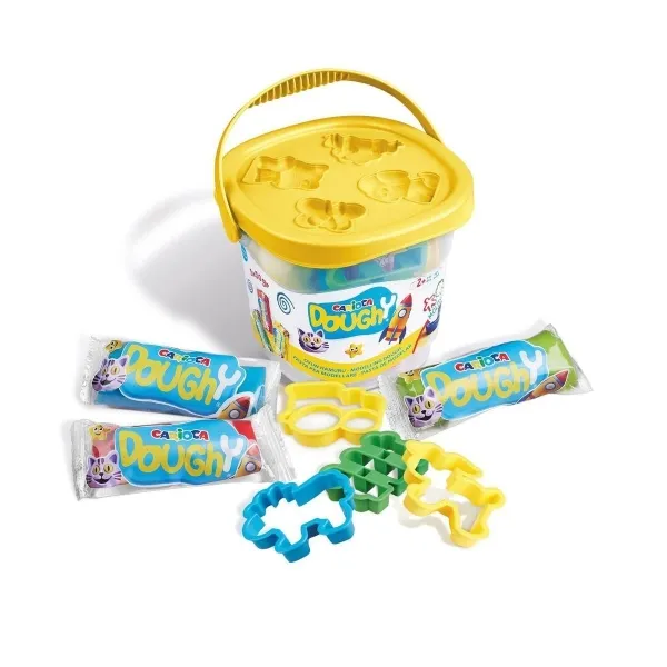 Cubo di pasta modellabile Carioca con 3 confezioni da 50 g di pasta modellabile + 4 stampini - Morbida e flessibile - Facile da impastare e modellare - Ideale per principianti nel mondo della modellazione - Colori del coperchio assortiti casuali - immagine 1