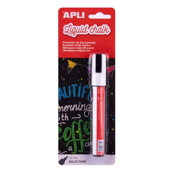 Pennarello a gesso liquido Apli - Facile da cancellare con un panno umido - Asciugatura rapida e facile da usare - Colore bianco - immagine 1