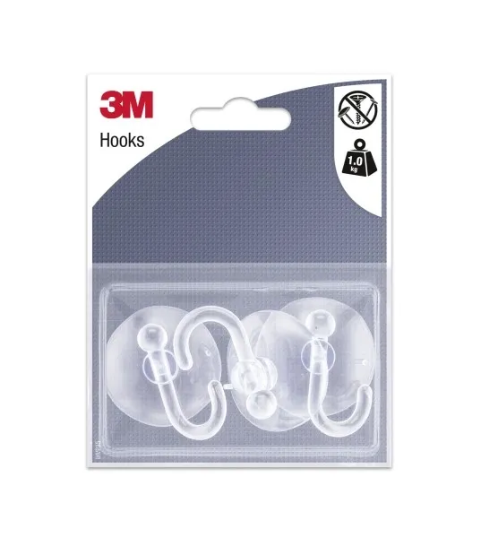 Confezione da 3 ganci a ventosa 3M - Supporta fino a 1 kg - Trasparenti - immagine 1