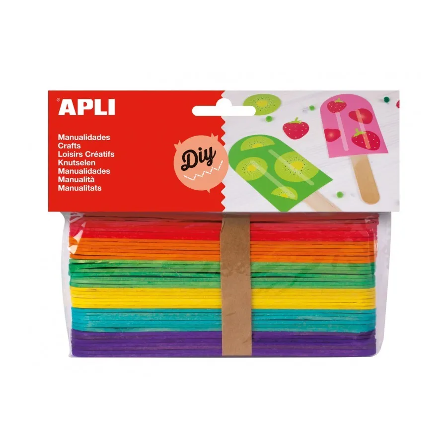 Apli Confezione da 40 Bastoncini da Polo Jumbo in Legno Naturale 150 x 18 mm - Colori Assortiti - immagine 1