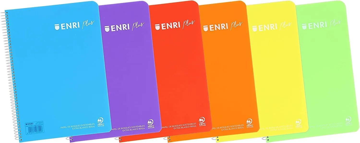Enri Plus Quaderno a Spirale Folio Formato 4x4mm - 80 Fogli 90gr con Margine - Copertina in Plastica - Colori Assortiti - immagine 1