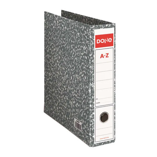 Raccoglitore ad anelli Dohe Archiclas formato Folio 287x350x75 mm - Copertina in cartone a righe - Dorso largo con occhiello - Angoli in metallo - Grigio mélange - immagine 1