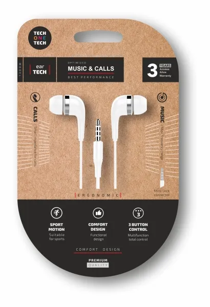 Cuffie auricolari TechOneTech Soft EarTech - Microfono integrato - Mini jack da 35 mm - Cavo da 120 m - Bianco - immagine 1