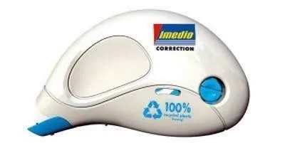 Nastro correttore compatto Imedio Roller 5 mm x 10 m - Veloce pulito e preciso - Senza solventi - Controllo del livello del nastro - Tenditore del nastro - Custodia in plastica riciclata al 100% - immagine 1