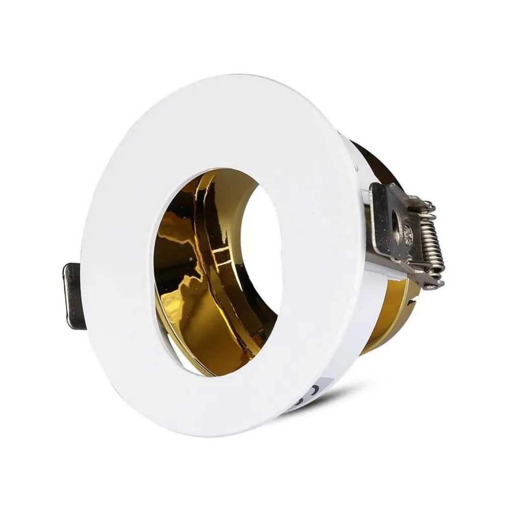 V-TAC Portafaretto LED da Incasso GU10 Rotondo Orientabile con Foro Ovale Colore Bianco con Interno Oro - immagine 1
