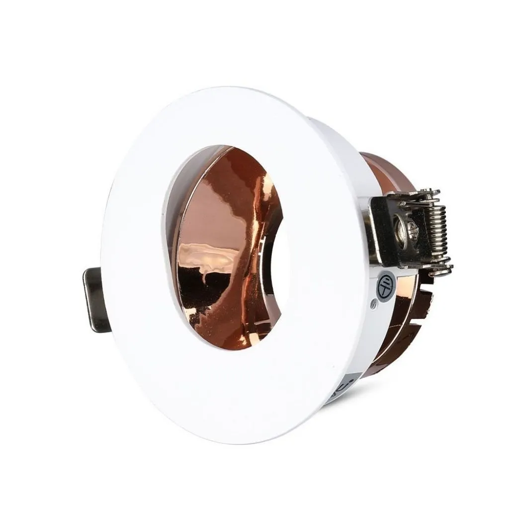 V-TAC Portafaretto LED da Incasso GU10 Rotondo Orientabile con Foro Ovale Colore Bianco con Interno Oro Rosa - immagine 1