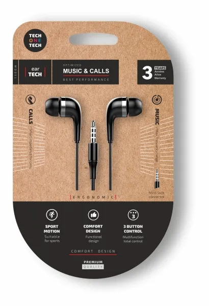 Cuffie auricolari TechOneTech Soft EarTech - Microfono integrato - Mini jack da 35 mm - Cavo da 120 m - Nero - immagine 1