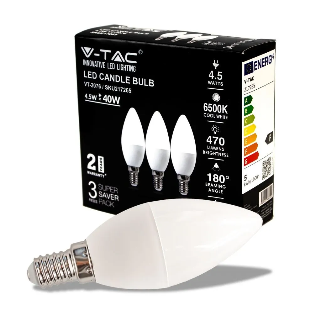 V-TAC Lampadina LED E14 45W Candela 6500K (Box 3 Pezzi) - immagine 1