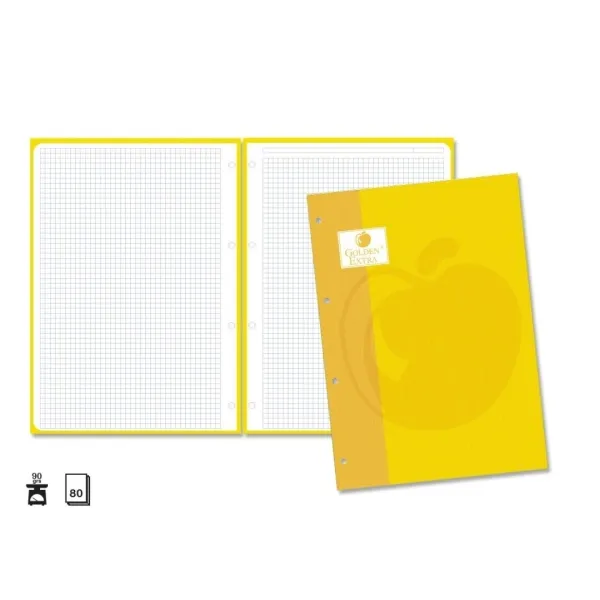 Ricarica Golden Extra da 80 fogli 90 g/m² griglia 4x4 - formato A4 - 4 fori e fascia gialla - immagine 1