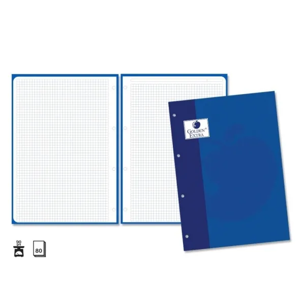 Ricarica Golden Extra da 80 fogli 90 g/m² griglia 4x4 - formato A4 - 4 fori e fascia blu - immagine 1