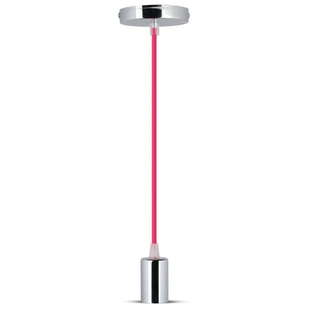 V-TAC Lampadario LED a Cilindro in Metallo con Portalampada E27 (Max 60W) Colore Cromato e Cavo Fucsia - immagine 1