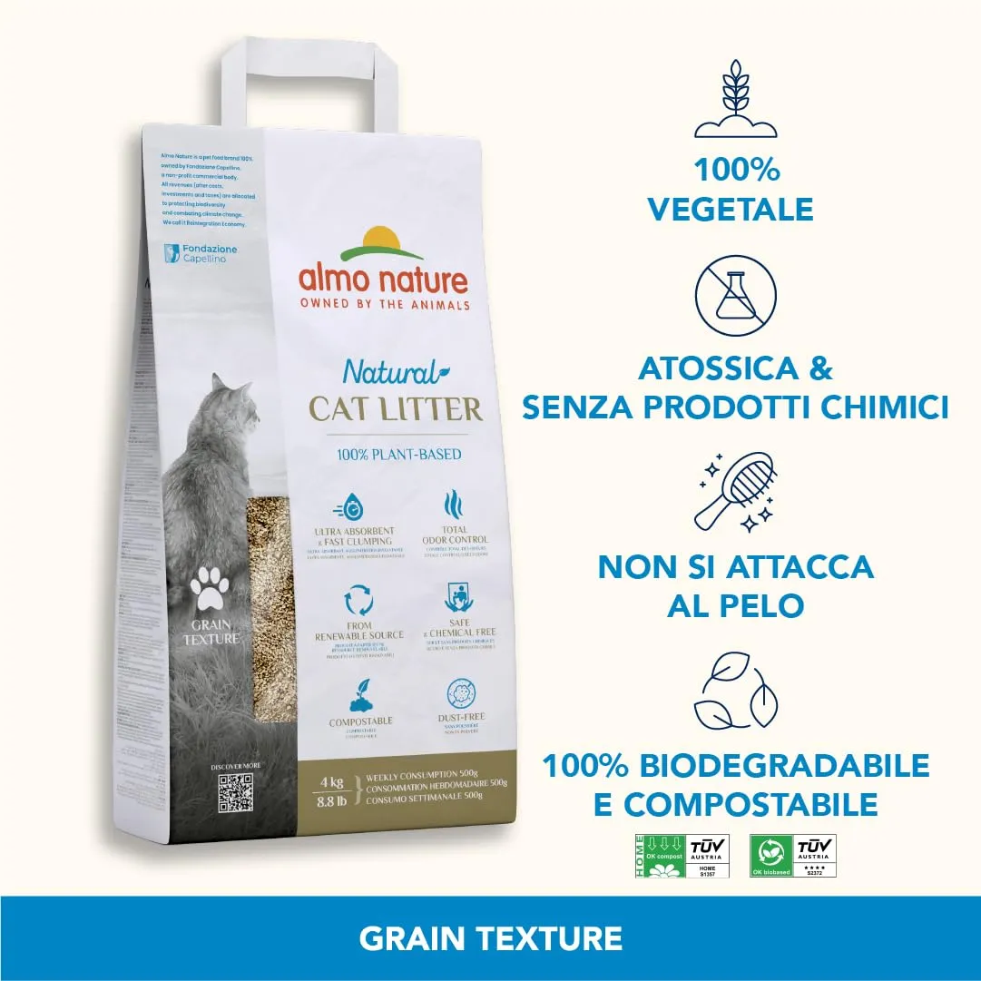 Almo Nature Grain Texture | Lettiera per Gatti 100% Vegetale, Biodegradabile e Compostabile - Agglomerante, Assorbente, No Odori, Non si Attacca al Pelo - 4kg - immagine 2