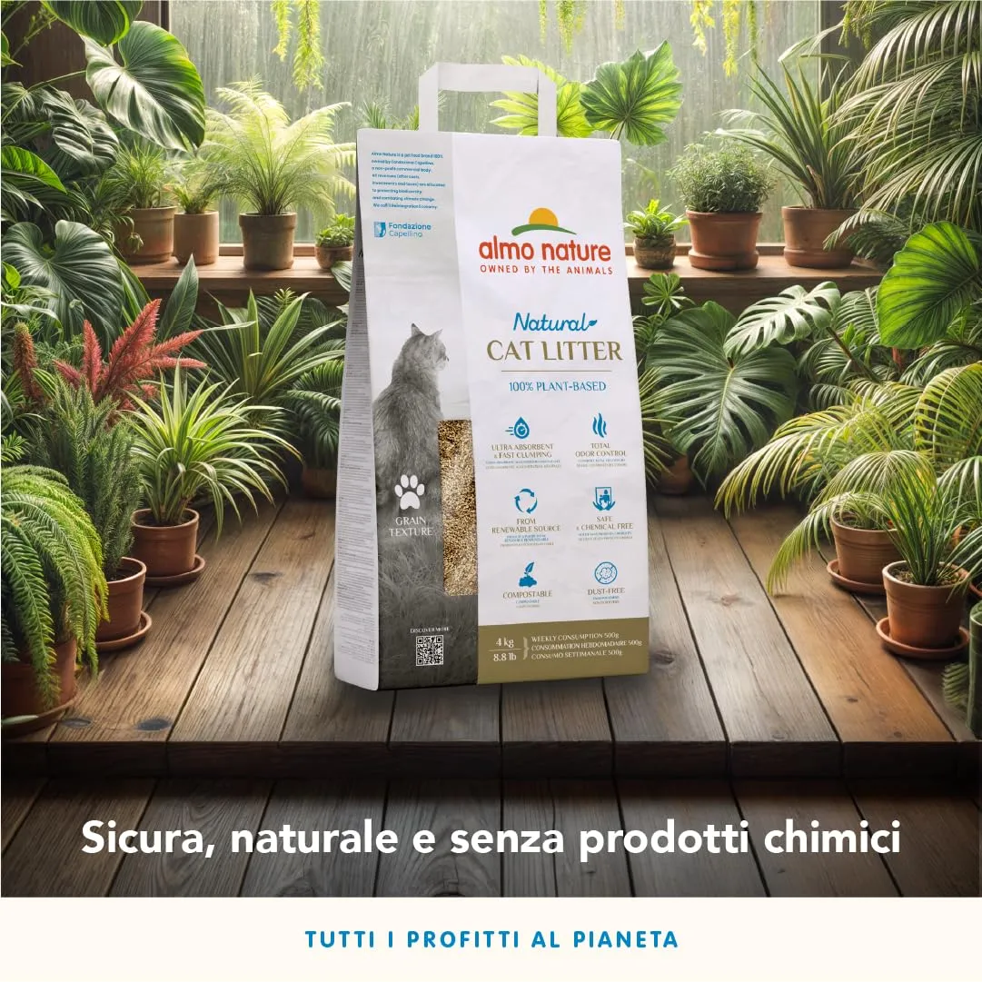 Almo Nature Grain Texture | Lettiera per Gatti 100% Vegetale, Biodegradabile e Compostabile - Agglomerante, Assorbente, No Odori, Non si Attacca al Pelo - 4kg - immagine 5