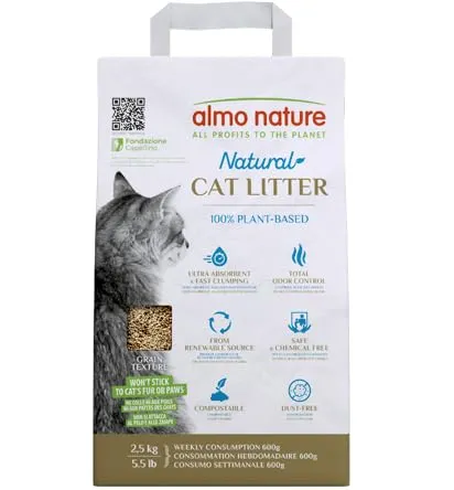 Almo Nature Grain Texture | Lettiera per Gatti 100% Vegetale, Biodegradabile e Compostabile - Agglomerante, Assorbente, No Odori, Non si Attacca al Pelo - 2.5kg - immagine 2