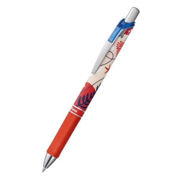 Penna a gel retrattile Pentel Energel tratto da 07 mm a 035 mm ricaricabile con impugnatura ergonomica inchiostro blu e design floreale giapponese. - immagine 1