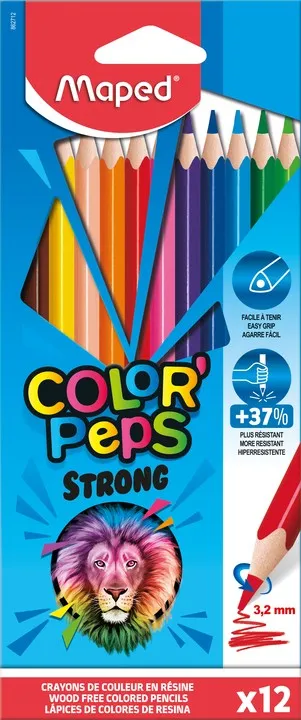 Maped Strong colour pencils Nero Marrone Verde Azzurro Verde chiaro Blu marino Arancione Pesca Rosa Viola Rosso Giallo 12 pz - immagine 1