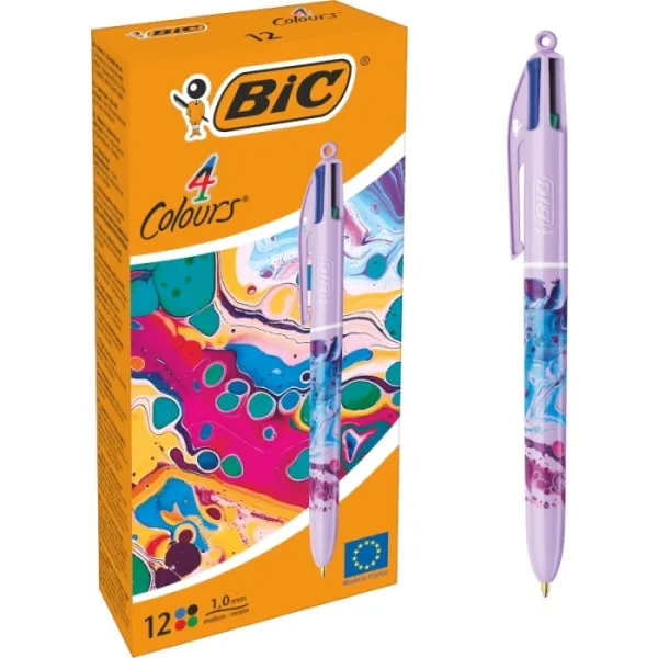 Penna a sfera a scatto Bic 4 Colours Decors Hydro - Punta media 10 mm - Inchiostro a base di olio - 4 colori - immagine 1
