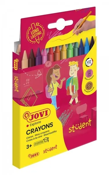Jovi Crayons Student Case da 12 pastelli a cera in plastica - Resistenti - Antimacchia - Piacevoli da graffiare - Finitura lucida - Lunga durata - Colori miscelabili - Colori assortiti - immagine 1