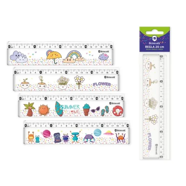 Righello Bismark da 20 cm con perline colorate all'interno - Realizzato in plastica - Ideale per la scuola - 4 diversi design - immagine 1