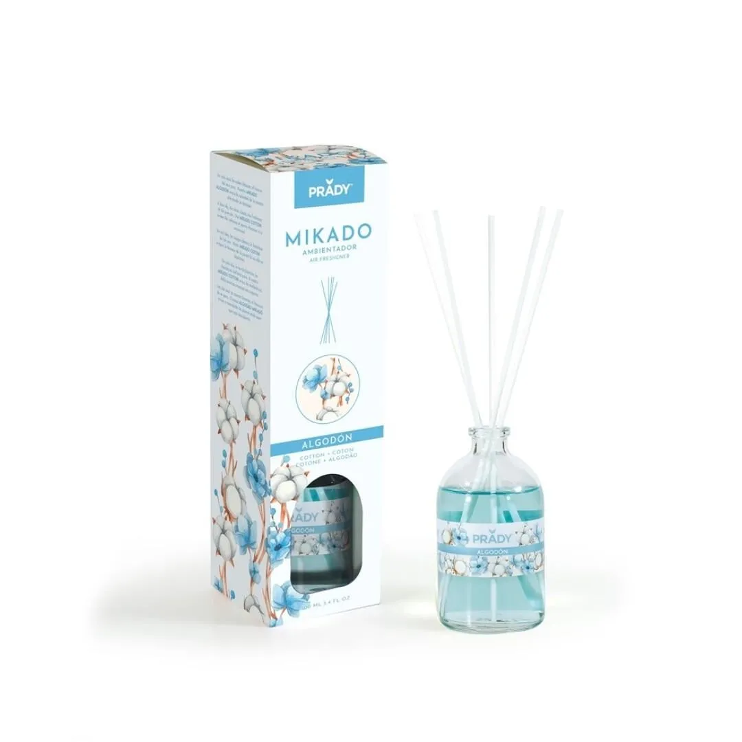 Prady Mikado Deodorante per ambienti in cotone - Flacone in vetro da 100 ml e bacchette diffusori - immagine 1