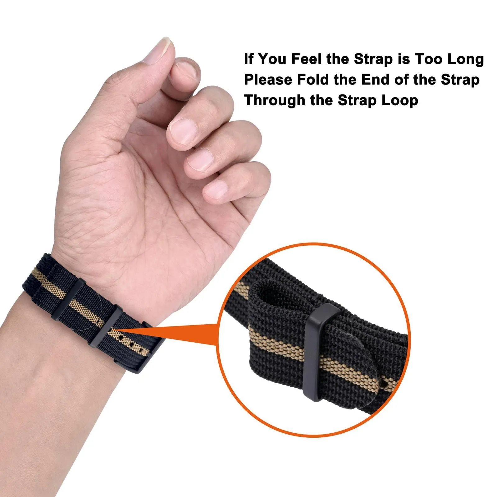 ANNEFIT Cinturino per Orologio in Nylon 18mm per Uomo e Donna con Fibbia Nera in Acciaio Inossidabile (Nero/Cachi) - immagine 6