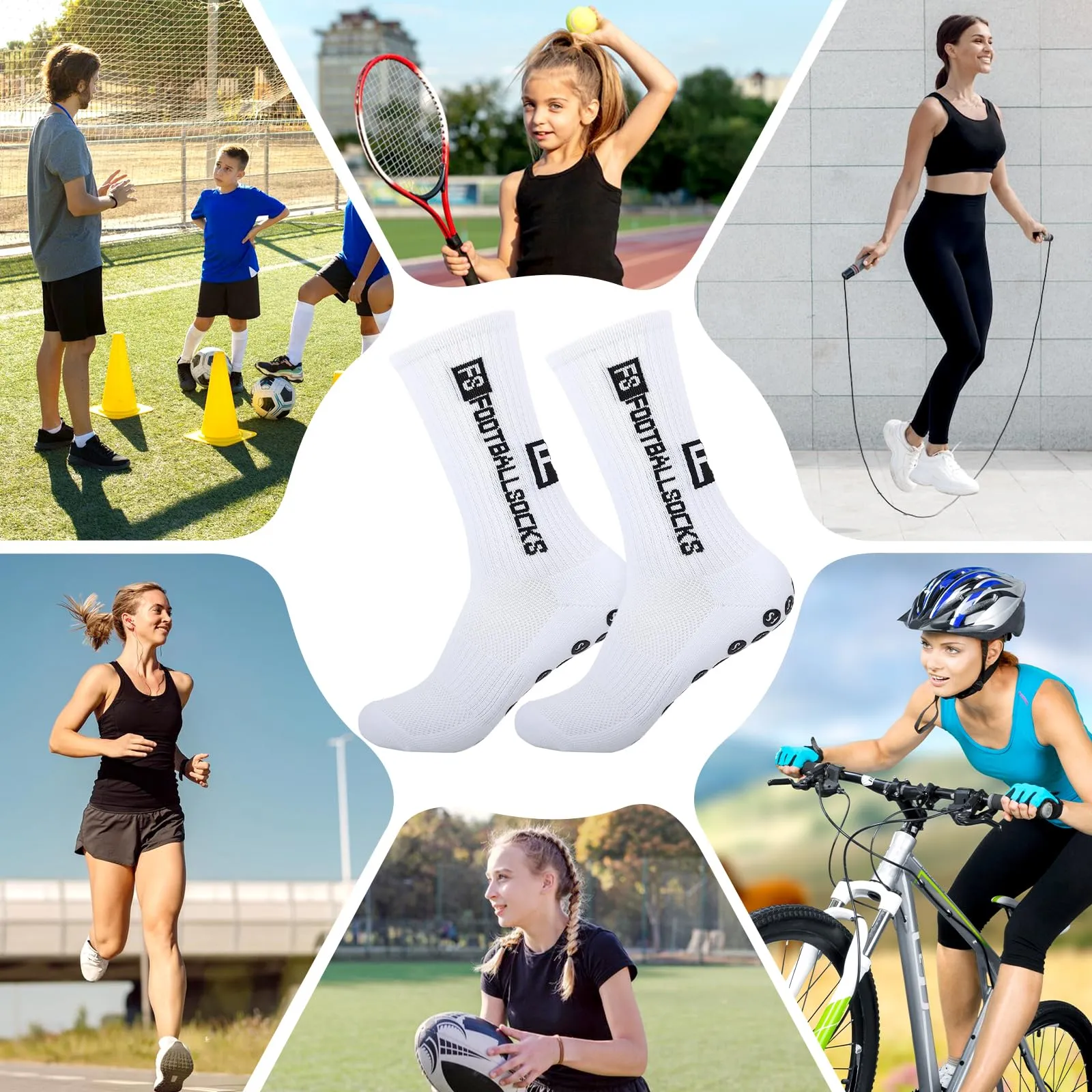 VEGCOO Set di 4 calzini antiscivolo antiscivolo per calcio, in silicone, per basket, rugby, yoga, escursionismo, 4 pezzi - immagine 2