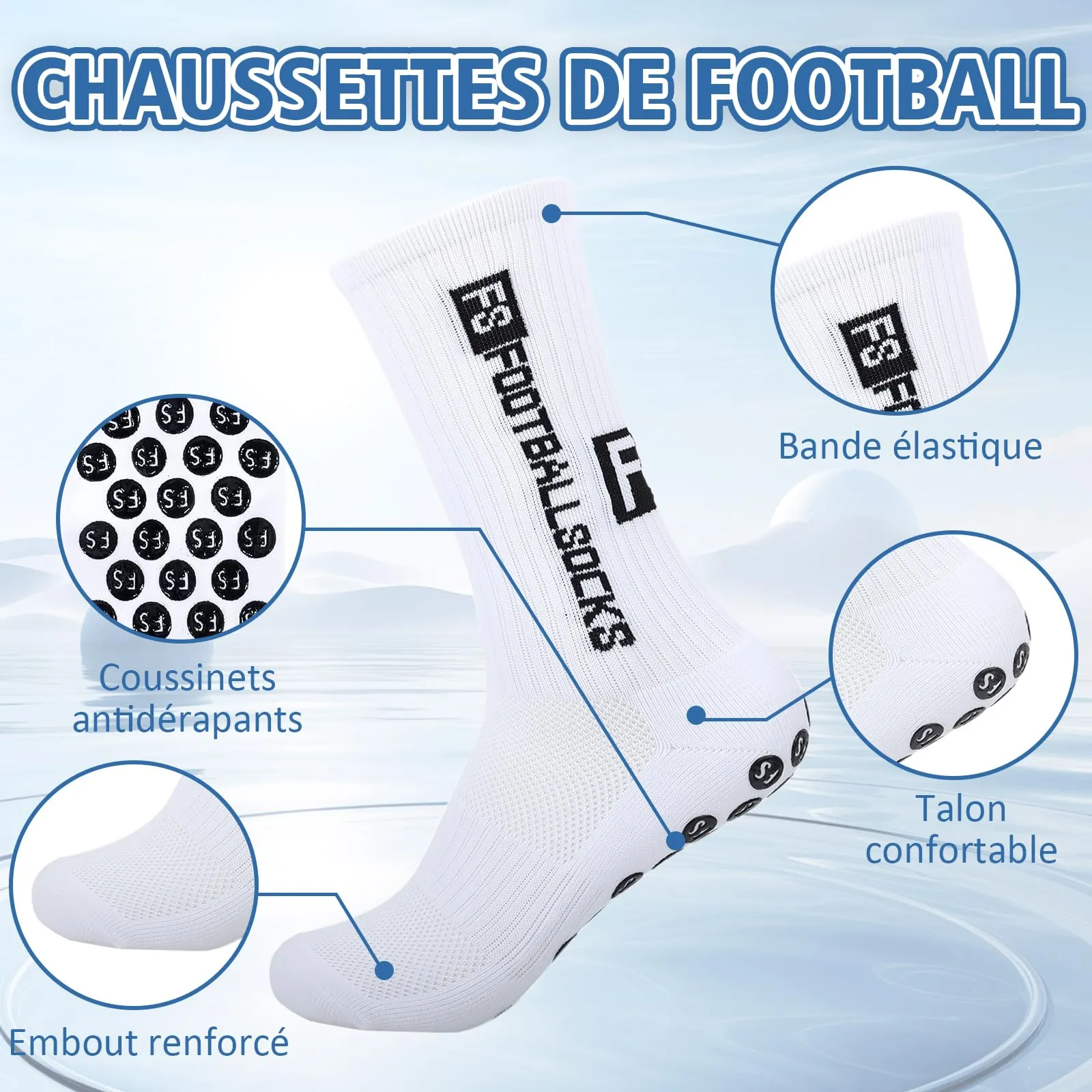 VEGCOO Set di 4 calzini antiscivolo antiscivolo per calcio, in silicone, per basket, rugby, yoga, escursionismo, 4 pezzi - immagine 6