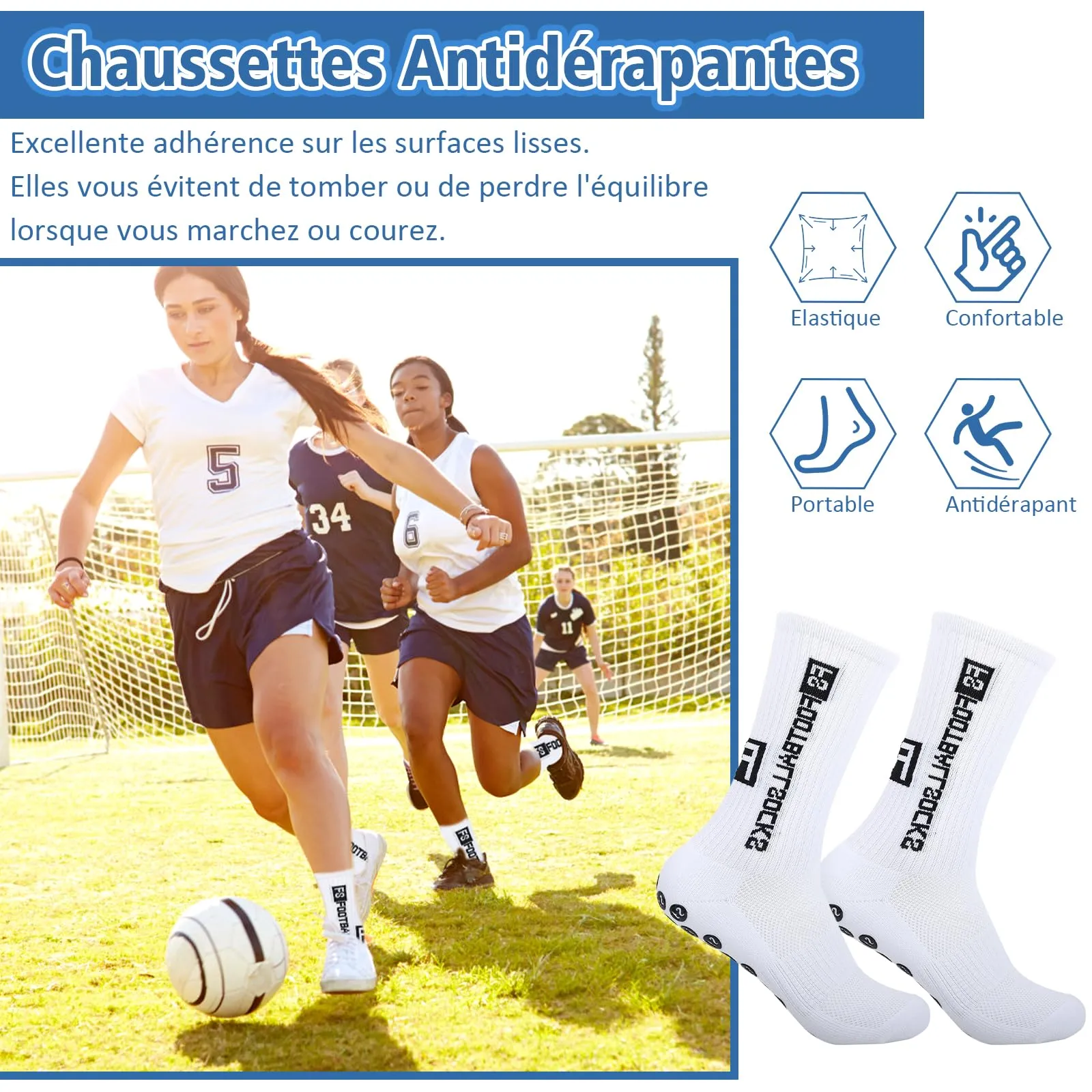 VEGCOO Set di 4 calzini antiscivolo antiscivolo per calcio, in silicone, per basket, rugby, yoga, escursionismo, 4 pezzi - immagine 7