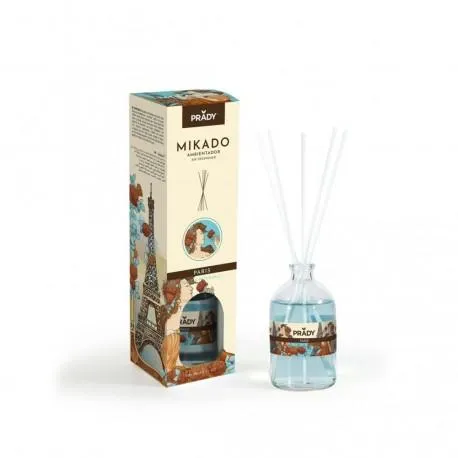Profumatore per ambienti Prady Mikado Paris Rose & Patchouli - Flacone in vetro da 100 ml e bastoncini diffusori - immagine 1