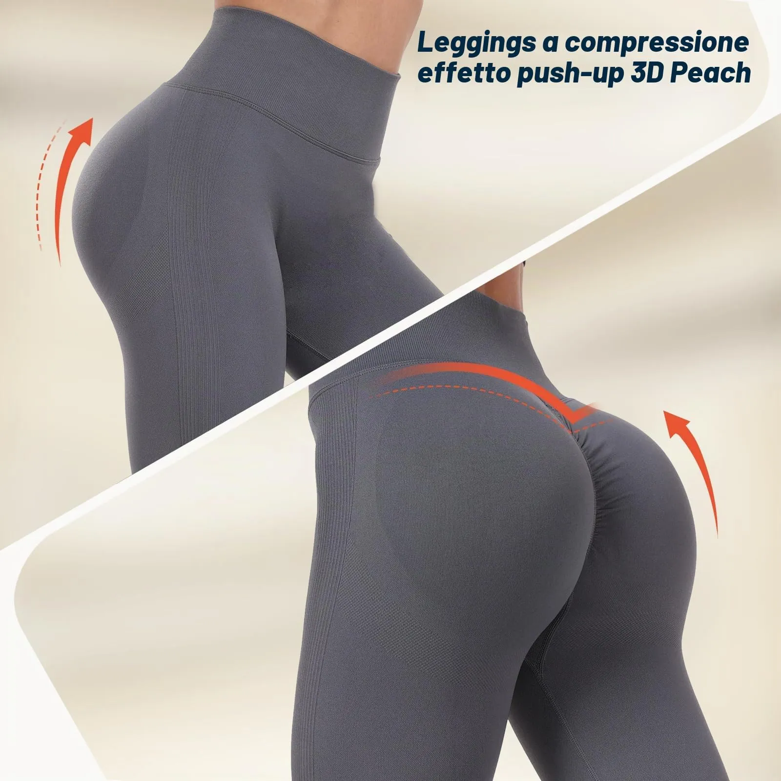 Ulknyss Leggins Sportivi Donna Push Up Leggings Palestra Vita Alta Pantaloni Fitness Yoga Anticellulite(Grigio Scuro,XL) - immagine 7