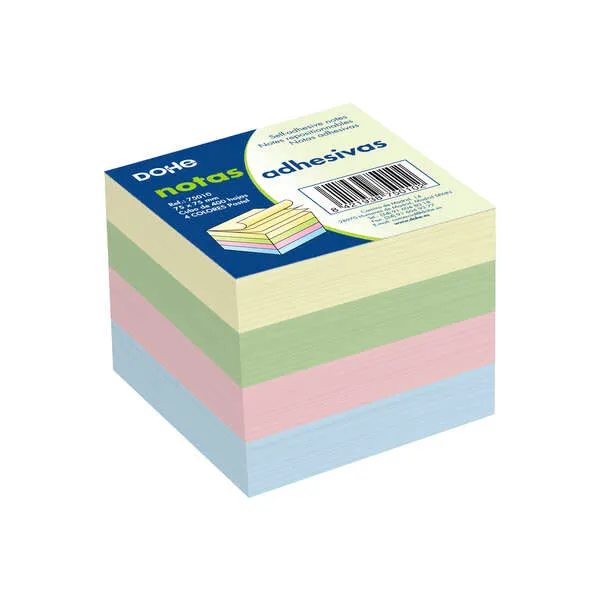 Blocchetto di 400 foglietti riposizionabili Dohe - Formato 75x75 mm - Carta da 75 g/m² - Ideale per ufficio e scuola - Colori pastello assortiti - immagine 1