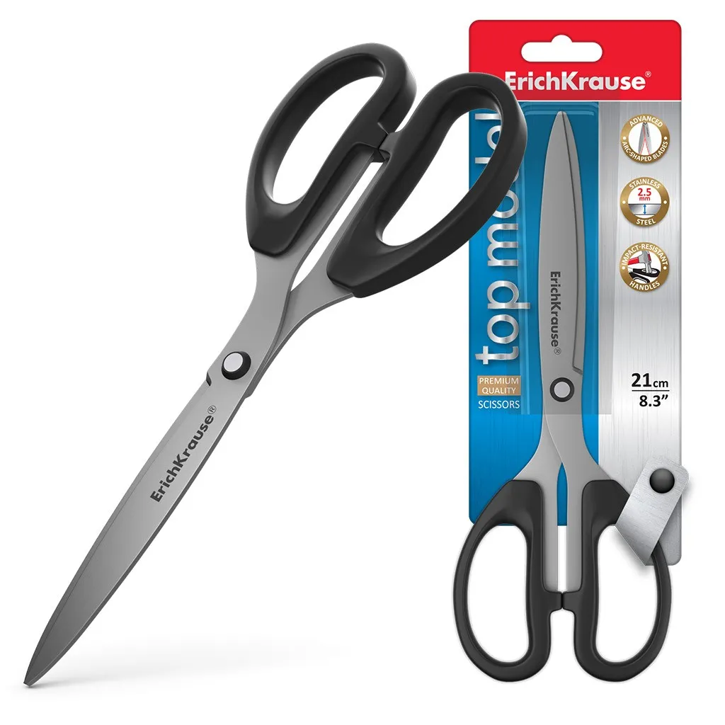 Forbici Erichkrause modello top - Lame ad arco in acciaio inossidabile - Doppia affilatura avanzata - Resistente alla corrosione - Manici classici in plastica antiurto - Colore blu - immagine 1
