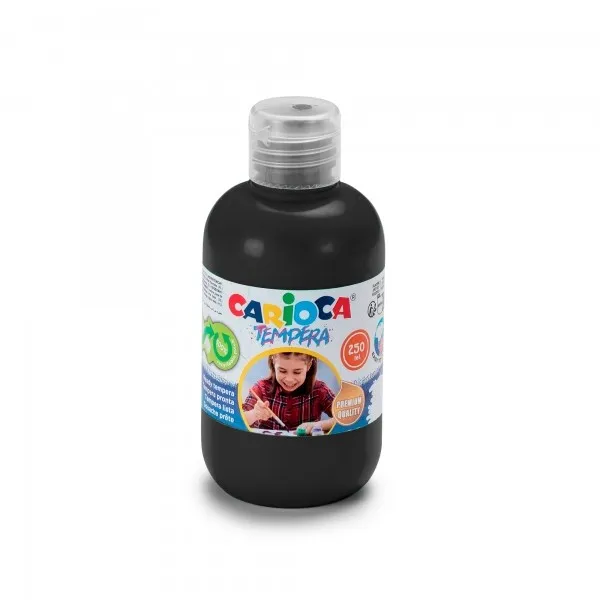 Tempera Carioca Flacone 250ml - Colori Super Lavabili - Facili da Miscelare - Applicabili su Materiali Porosi - Elevata Opacità - Colore Nero - immagine 1