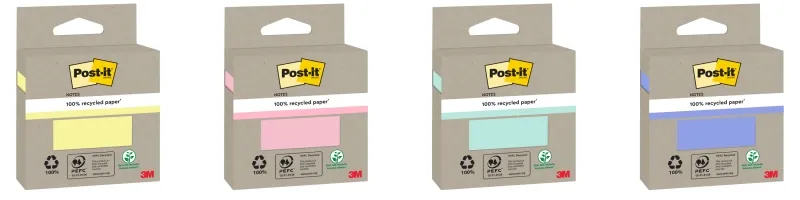 Blocco di 100 foglietti adesivi riciclati Post-it - Forma quadrata - Colori assortiti casuali - immagine 1