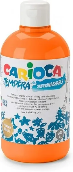 Tempera Carioca Flacone 500ml - Colori Super Lavabili - Facili da Miscelare - Applicabili su Materiali Porosi - Elevata Opacità - Colore Arancio - immagine 1