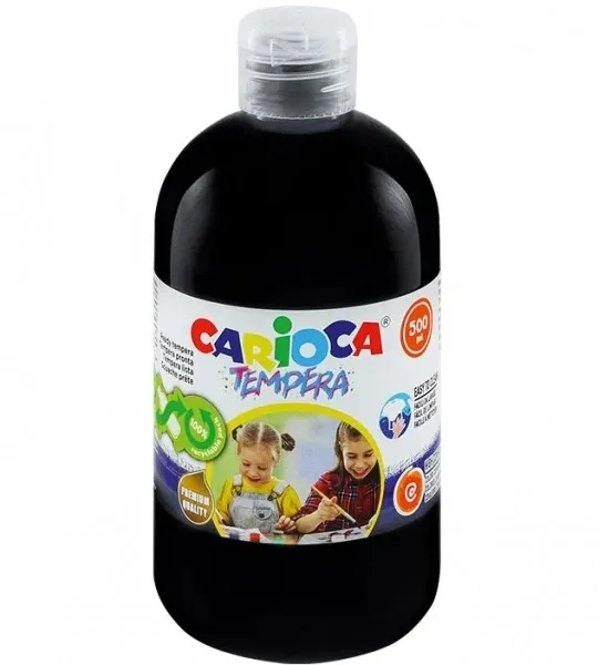 Tempera Carioca Flacone 500ml - Colori Super Lavabili - Facili da Miscelare - Applicabili su Materiali Porosi - Elevata Opacità - Colore Nero - immagine 1