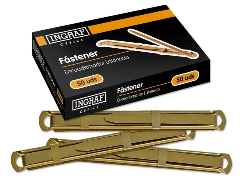 Confezione da 50 Elementi di Fissaggio Ingraf - Ottone per Rilegatura Veloce e Resistente - Include Linguetta e Cursore - Colore Oro - immagine 1