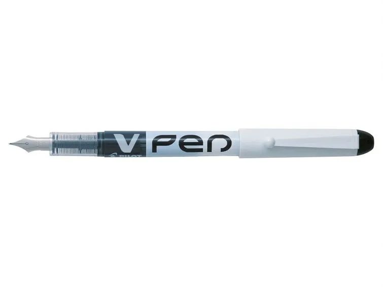 Penna stilografica Pilot V-Pen - Usa e getta - Inchiostro liquido cancellabile - Punta in acciaio - Linea 05 mm - Colore nero - immagine 1