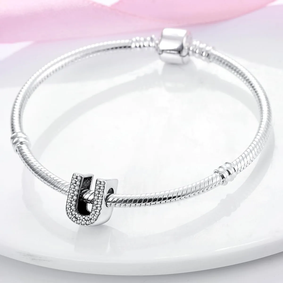 XWN Lettera Bead Charm Ciondolo Alfabeto Argento Sterling 925 con Cubic Zirconia Pendenti per Pandora Braccialetti, Compatibile con Braccialetti e Collane europei - immagine 4