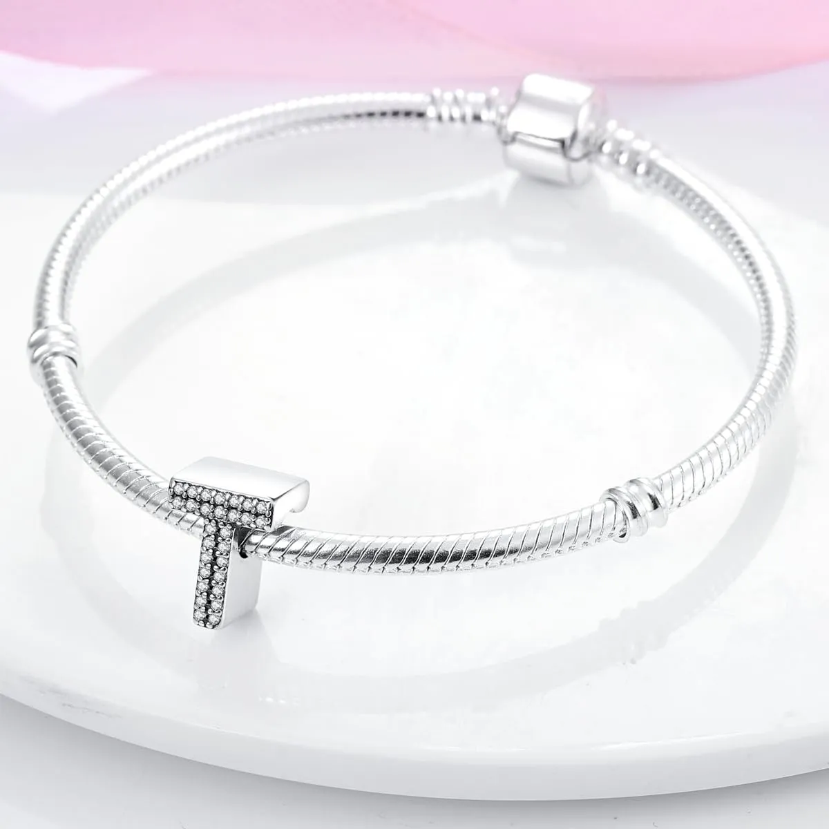 XWN Lettera Bead Charm Ciondolo Alfabeto Argento Sterling 925 con Cubic Zirconia Pendenti per Pandora Braccialetti, Compatibile con Braccialetti e Collane europei - immagine 4