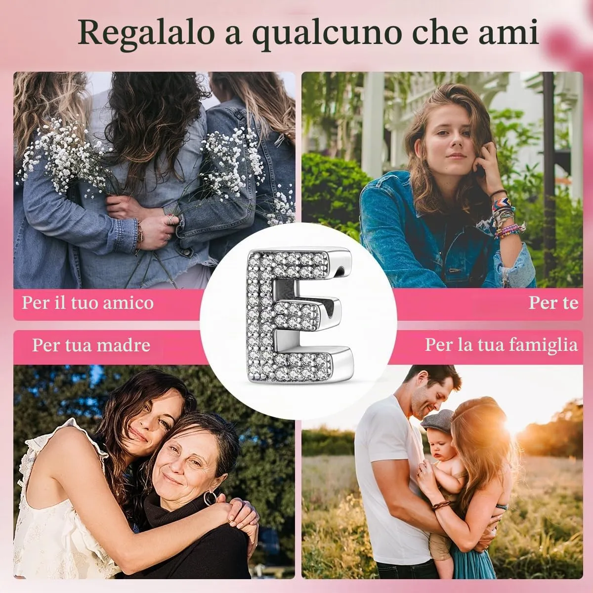XWN Lettera Bead Charm Ciondolo Alfabeto Argento Sterling 925 con Cubic Zirconia Pendenti per Pandora Braccialetti, Compatibile con Braccialetti e Collane europei - immagine 9