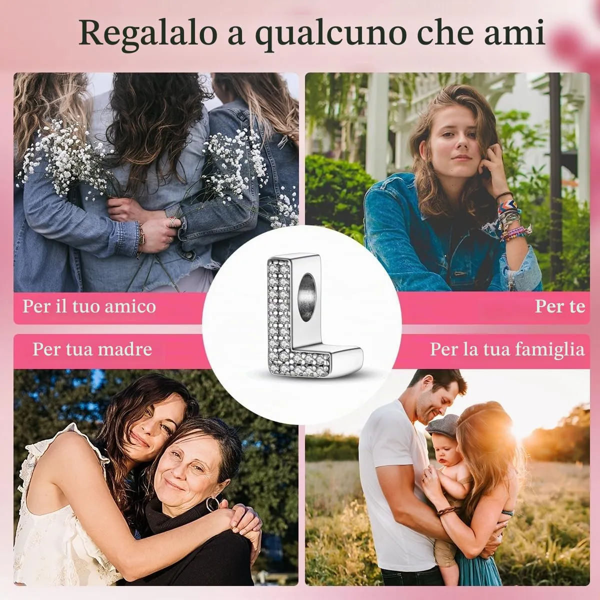 XWN Lettera Bead Charm Ciondolo Alfabeto Argento Sterling 925 con Cubic Zirconia Pendenti per Pandora Braccialetti, Compatibile con Braccialetti e Collane europei - immagine 9